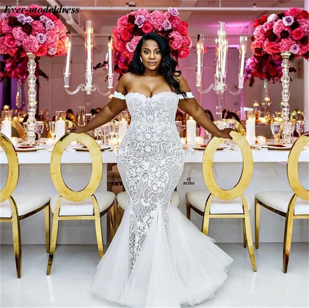 Кружевное свадебное платье с открытыми плечами и шлейфом размера плюс 2021 |