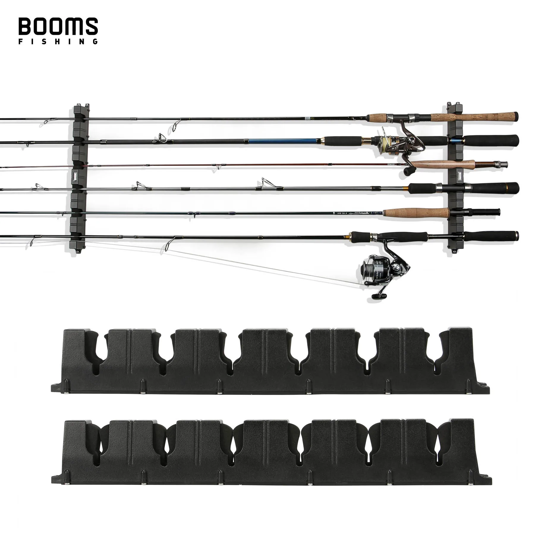 Booms Fishing WV1 Horizontal 6-Rod Rack Fishing Pole Holder Rod Holders Wall Mount Modular for Garage Fishing Rods Storage Tool