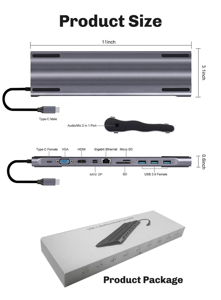 USB C док-станция type C концентратор для MacBook Pro док-разветвитель HDMI адаптер USB C концентратор USB 3,0 RJ45 VGA 3,5 AUX Jack USB C док-станция