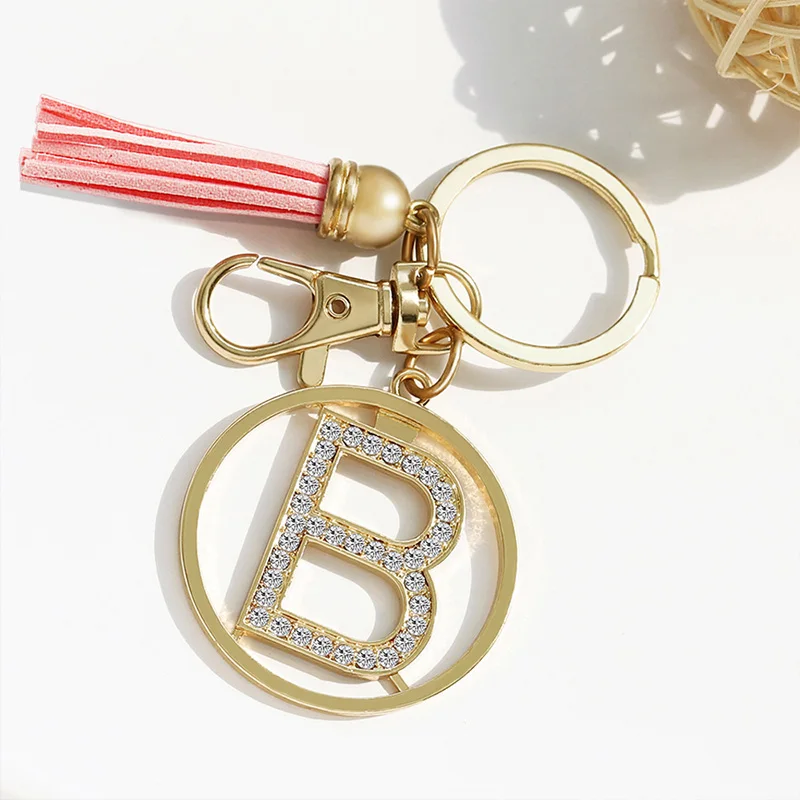 

New Keychain Womens 2021 Fashion 26 Alphabet Letters Alloy Car Key Chain Bag Tassel Keyring Charm Gold Color Rhinestone Key Ring