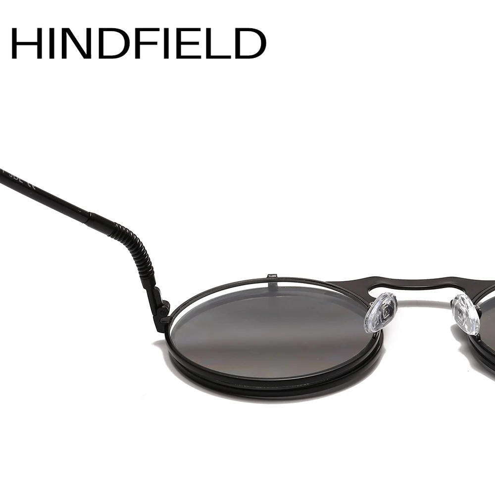 Круглые панковские солнцезащитные очки Hindfield Мужские Винтажные круглые двухслойные линзы солнцезащитные очки с накладкой женские зеркальные очки O511