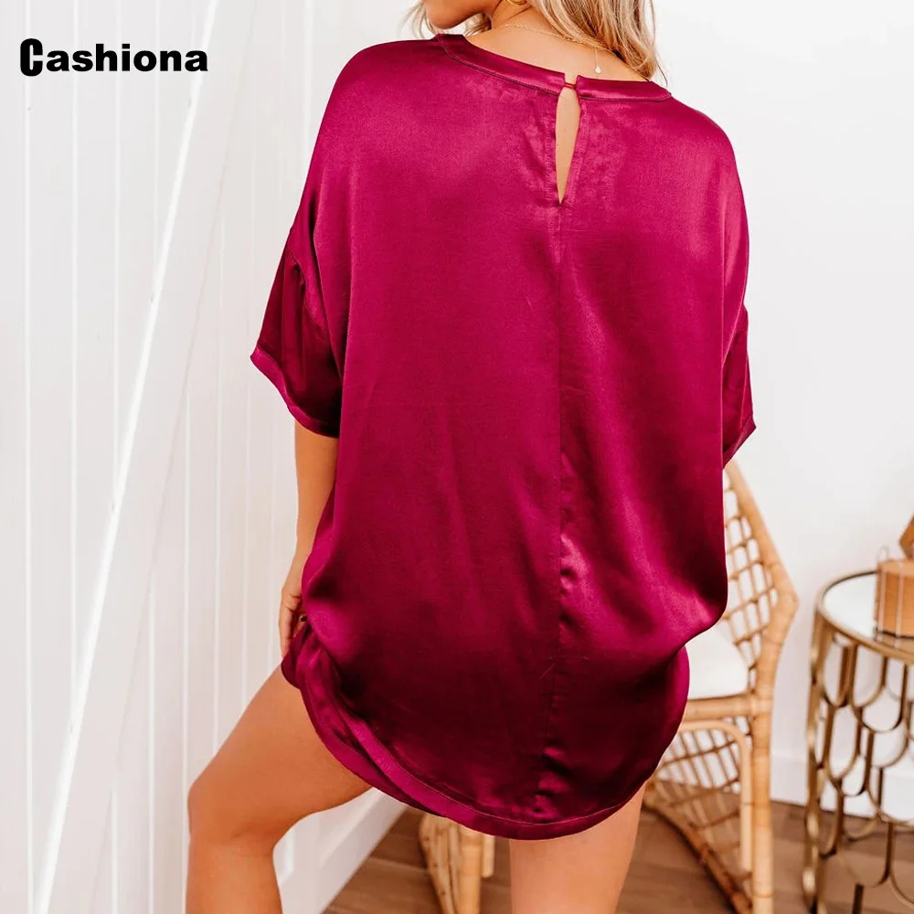 Cashiona Imitation Silk Women Pajamas Set 2021 Summer New Half Sleeve Casual Top And Loose Shorts Jersey Femme Two Piece Outfits