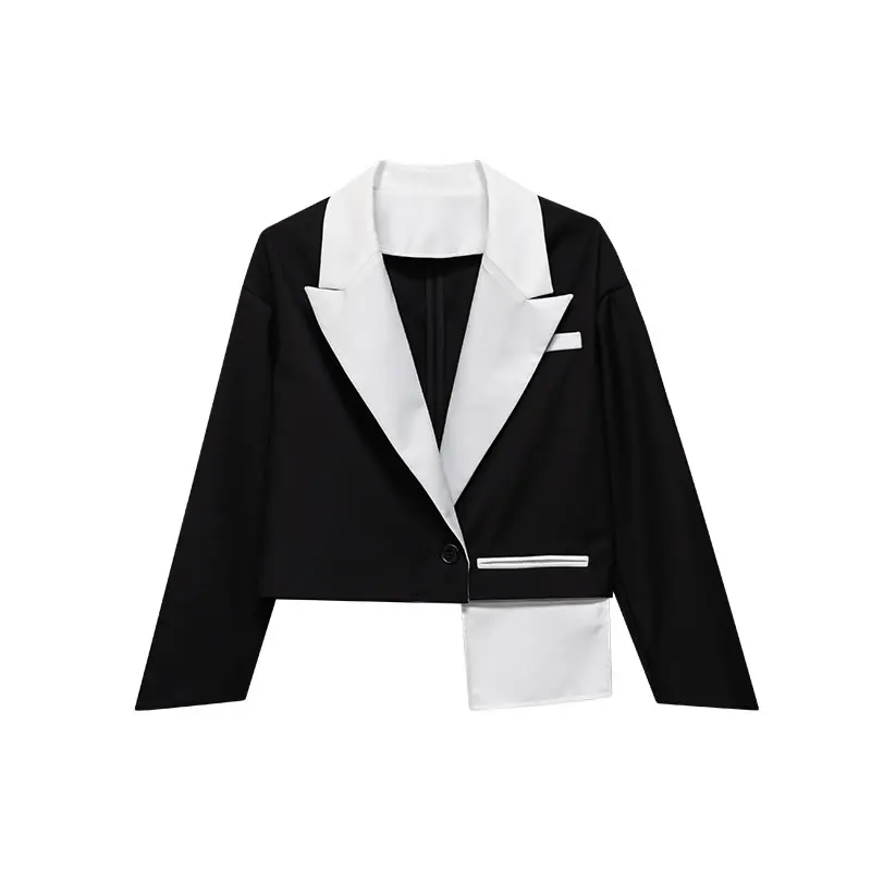 

XITAO Asymmetrical Blazer Women Hit Color Tide Fashion New Style Notched Collar Long Sleeve Elegant Single Button Coat WLD6126