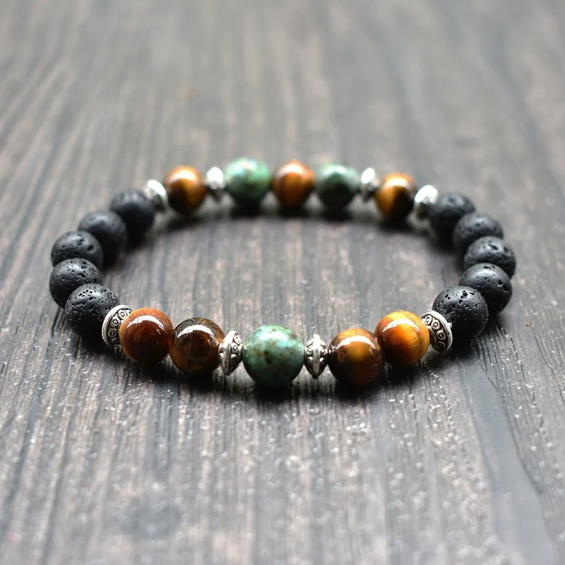 Браслет из черной вулканической лавы с бусинами ювелирные украшения для мужчин и