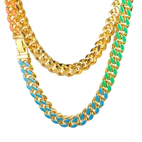 2021 new alloy cuban link chain for women men colorful enamel choker necklace rainbow bracelet necklaces jewelry gifts
