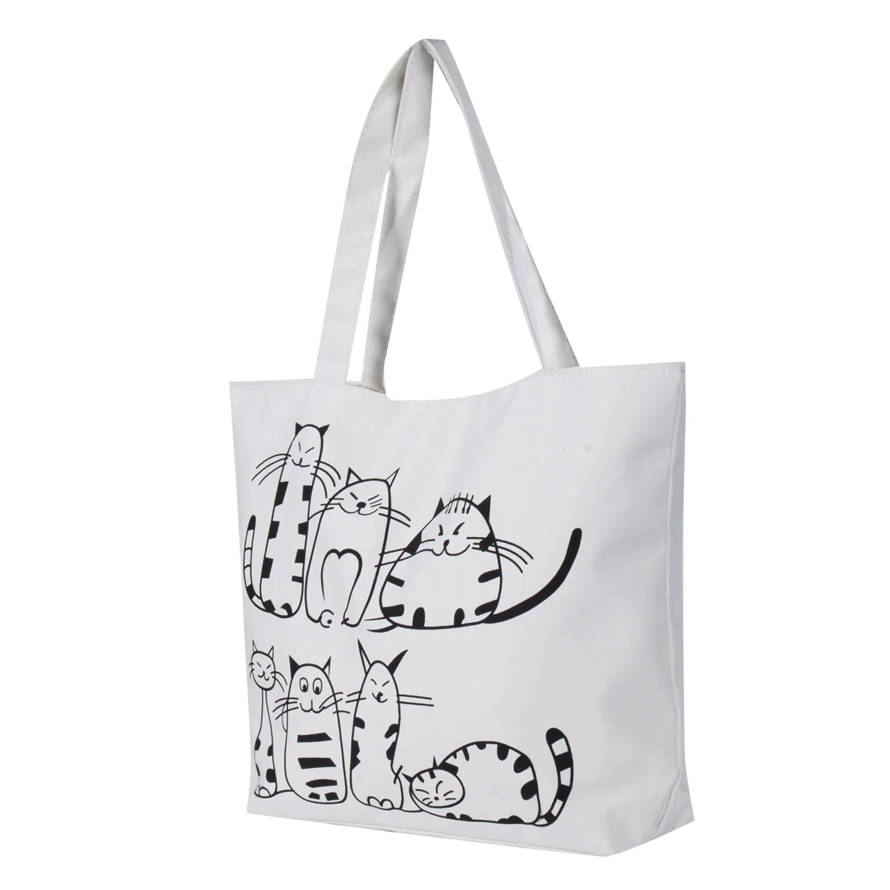

Women Canvas Cartoon Cat Printed Shoulder Bag Female Large Capacity Ladies Beach Bag Women Canvas Tote Shopping Bags