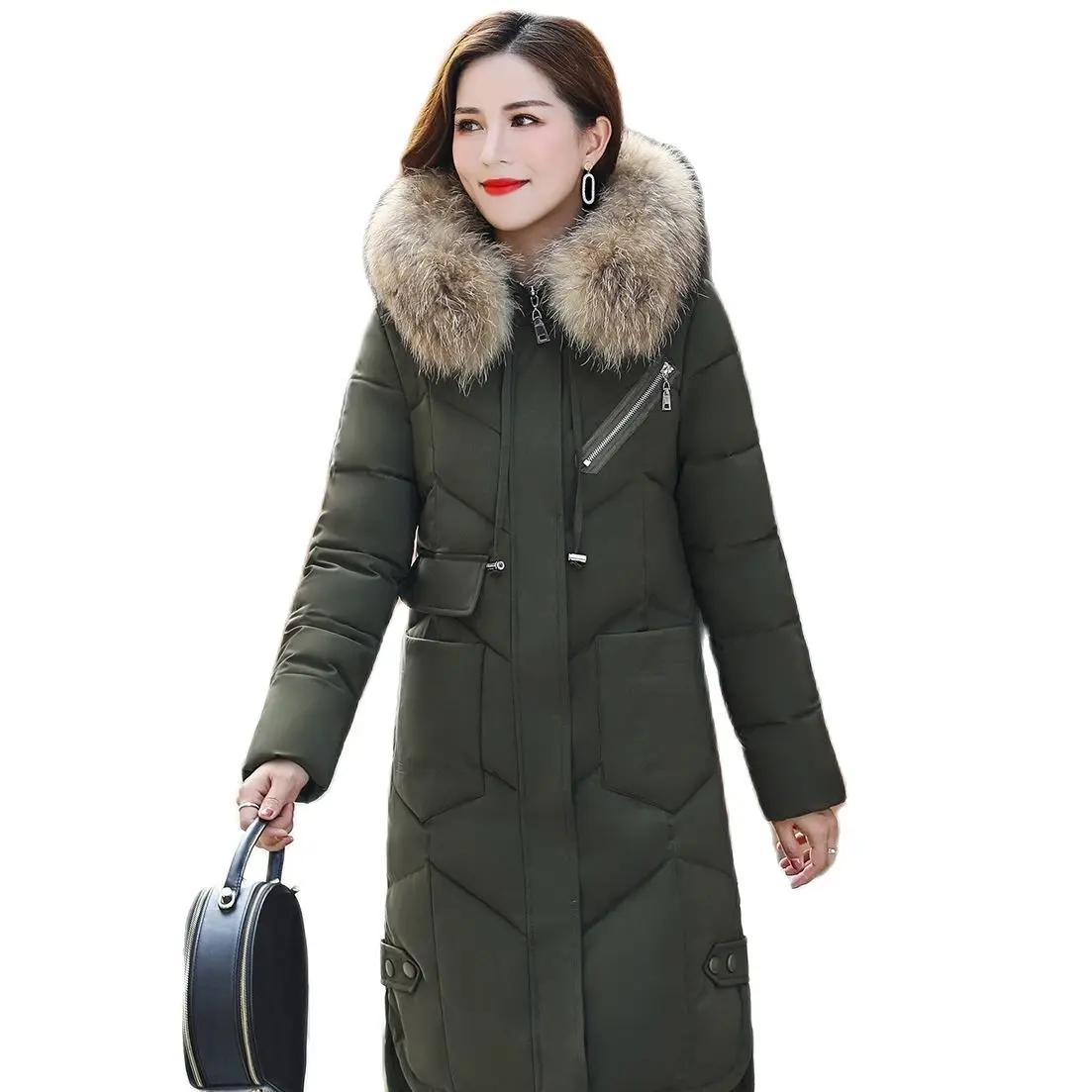 

2021 New Plus Size Cotton-Padded Jacket Slim Mid-Length Female Down Jackets Women Winter Coat Hooded Top Over-The-Knee Overwear