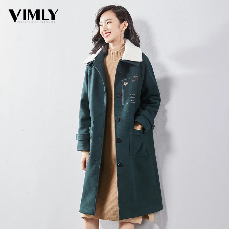 Vimly Женское зимнее однотонное длинное шерстяное пальто офисное Дамское