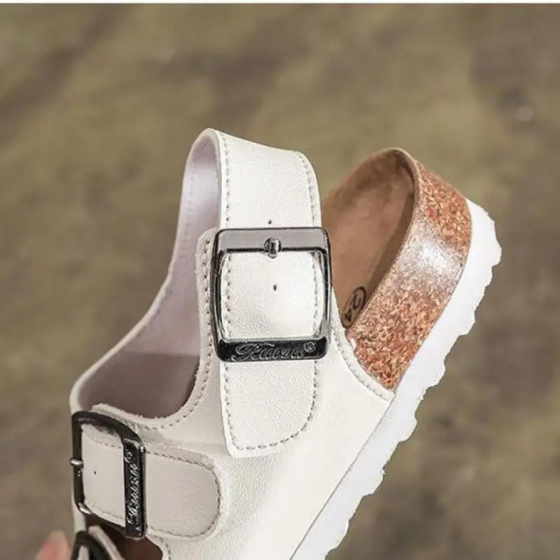 Sandalias de playa para ni&ntilde;os y ni&ntilde;as, zapatos deportivos de cuero suave, antideslizantes, de corcho, a la moda, para exteriores, novedad de verano 2019-4