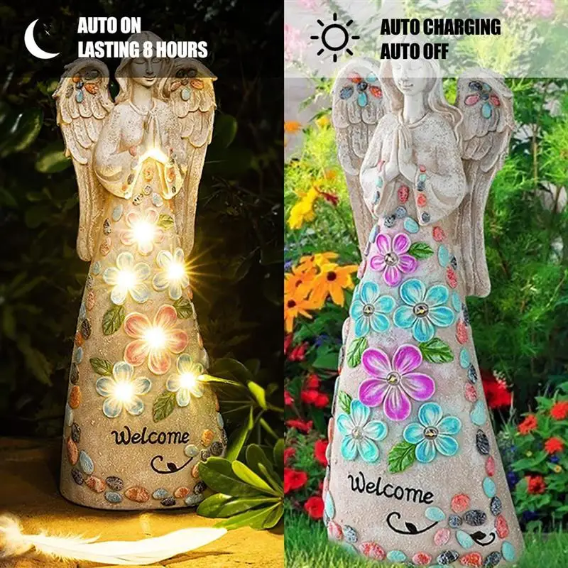 

16 cm Garden Angel Figurine with Solar Lights Resin Angel Statue Garden Ornaments for Outdoor Decoration Housewarming Gift