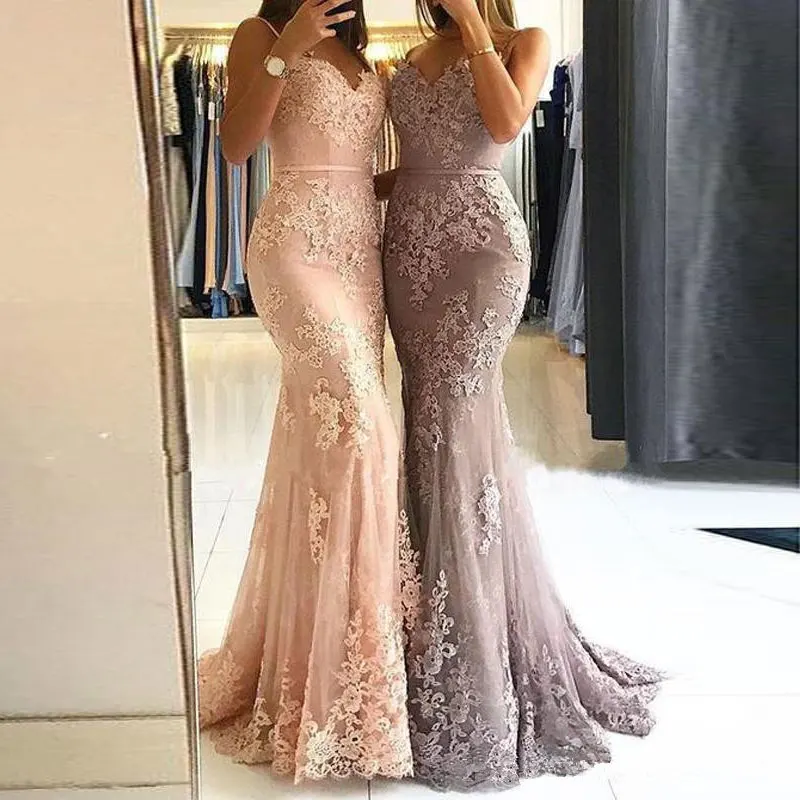

Off Shoulder Blush Pink Tulle Mermaid Evening Dress Court Train 2020 Plus Size Spaghetti Strap Women Party tulle dressing gown