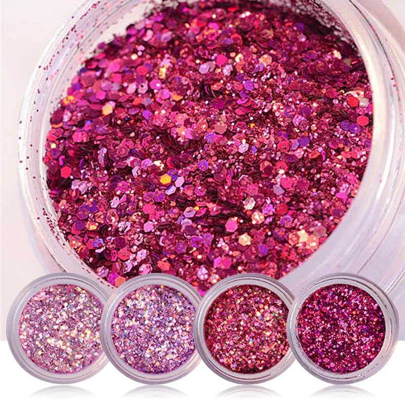 15g/Box Nail Glitter Powder Pink Purple Series Colorful Multi-size Hexagon Shinny Flakes Art DIY Design Decoration Tools | Красота и