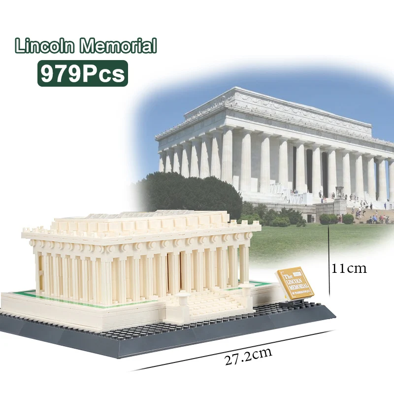 

World's Famous Architecture Paris Louvre Pyramid London Bridge White House Merlion CN Tower Building Blocks City Street View Toy