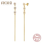 Женские серьги-гвоздики ROXI с тремя кристаллами, серьги для пирсинга, свадебные украшения из стерлингового серебра 925 пробы