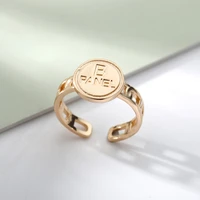 goth round coin rings for women stainless steel gold vintage adjustable letter b panel goth aesthetic open ring men punk jewelry