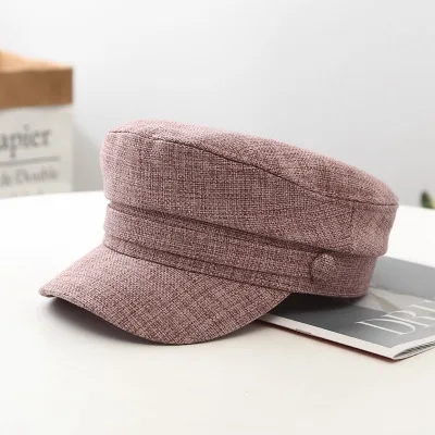 

Women's Hat Flat Cap Military Cap Spring Autumn Linen Octagonal Cap Solid Color Flat Top Military Hats Young Student Hat Female