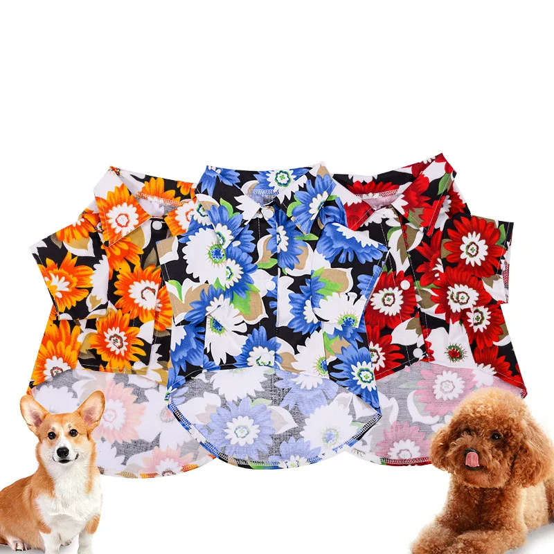 

Pet Hawaiian Shirt Dog Shirts Clothes Summer Beach Camp Shirt Vest Pet Clothing Floral T-Shirt Soft Flower Printed Shirt