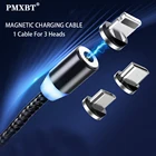 Магнитный кабель PMXBT для iPhone X, Samsung, кабель для быстрой зарядки Micro USB, шнур для магнитного зарядного устройства USB типа C, 1 м, 2 м, мобильный телефон кабель