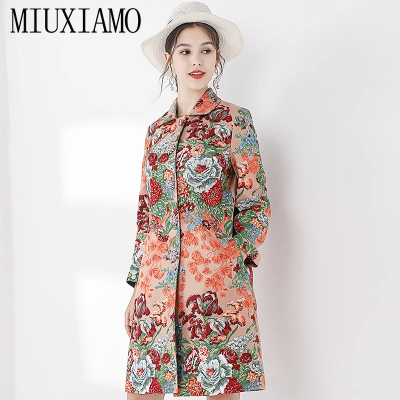 MIUXIMAO подиумная осенне-зимняя куртка для женщин бриллианты цветок печати пальто Vestidos+ бриллианты цветок печати платье для женщин