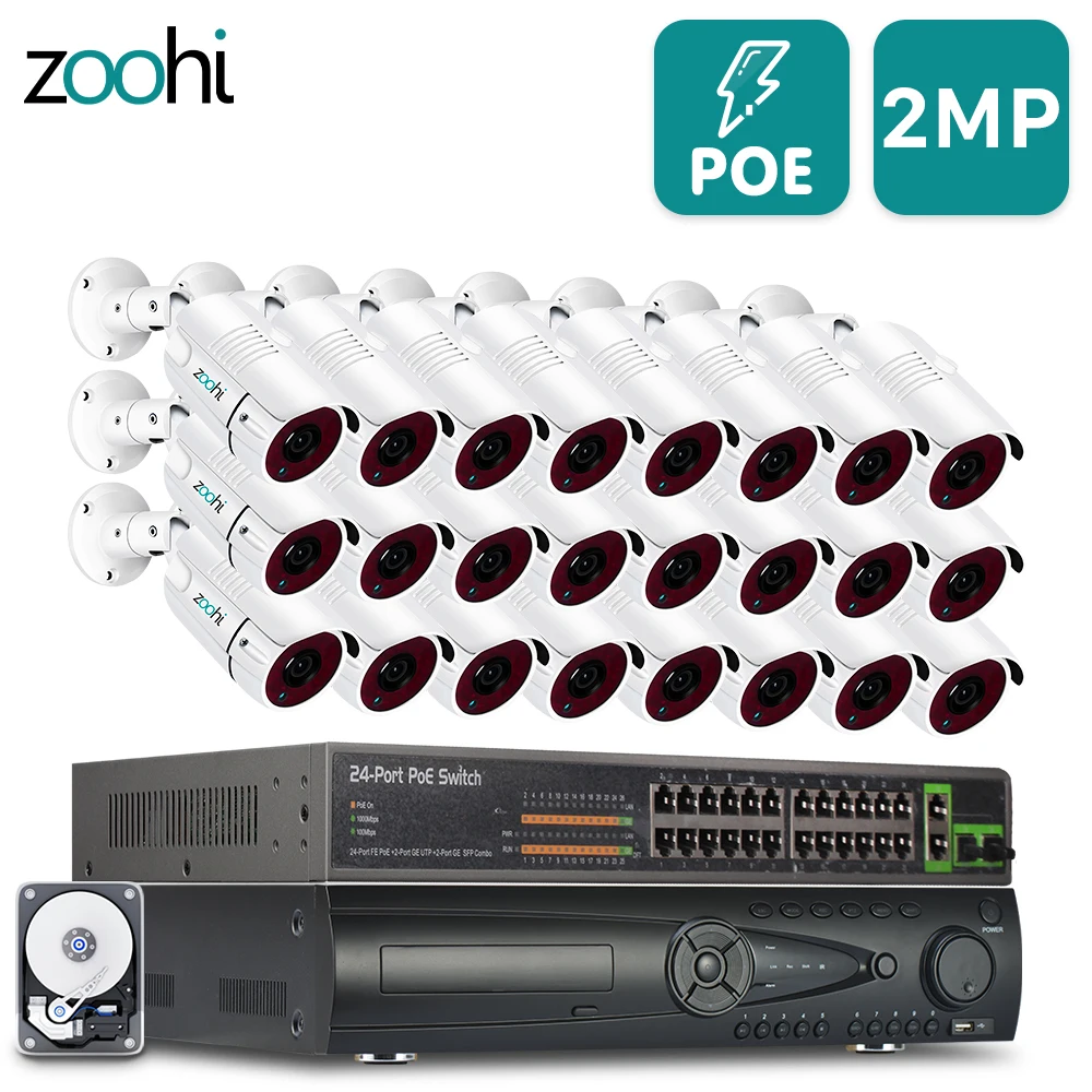 Zoohi POE камера система 1080P 24CH наружная CCTV безопасности комплект видеонаблюдения