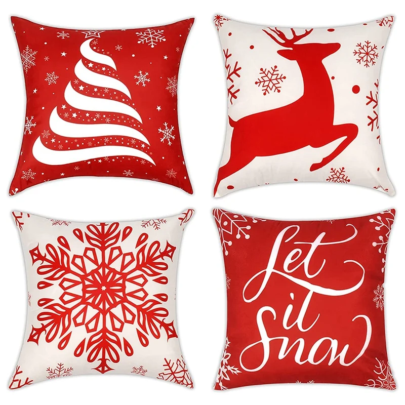 

Рождественские наволочки 18x18 набор из 4, праздничные диванные подушки для дома, рождественские украшения