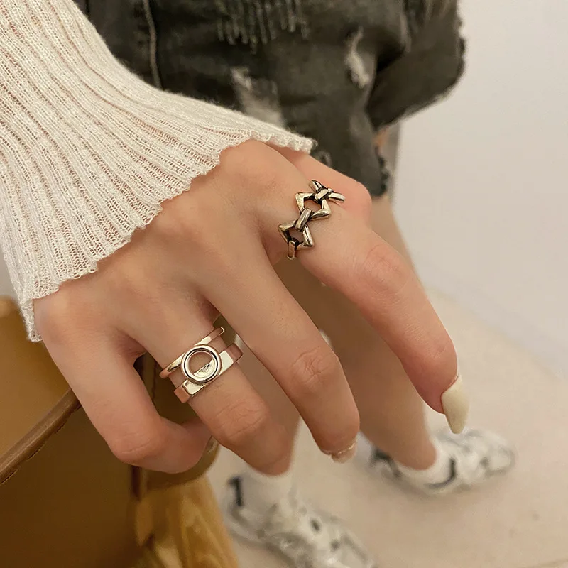 

MrZMsZ 2021 Trendy Personality Geometry Design Metal Rings For Women Fashion Jewelry Adjustable Opening Ring Gifts Accessories