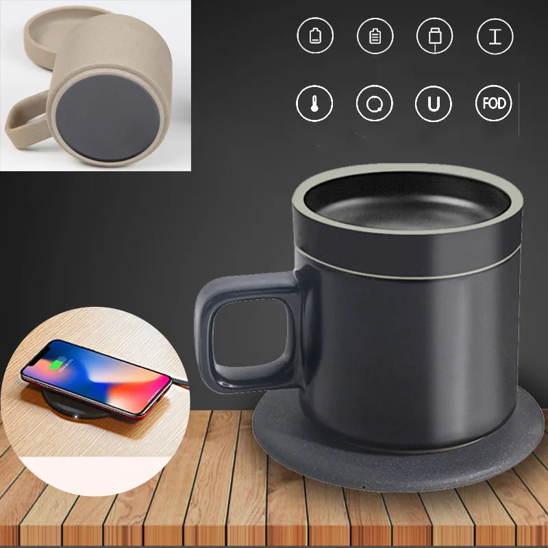 

4pcs/set Wireless Charging 250ml Thermal Insulation Mug with Power Adapter Coffee Milk Cup Water Bottle for iPhone Samsung