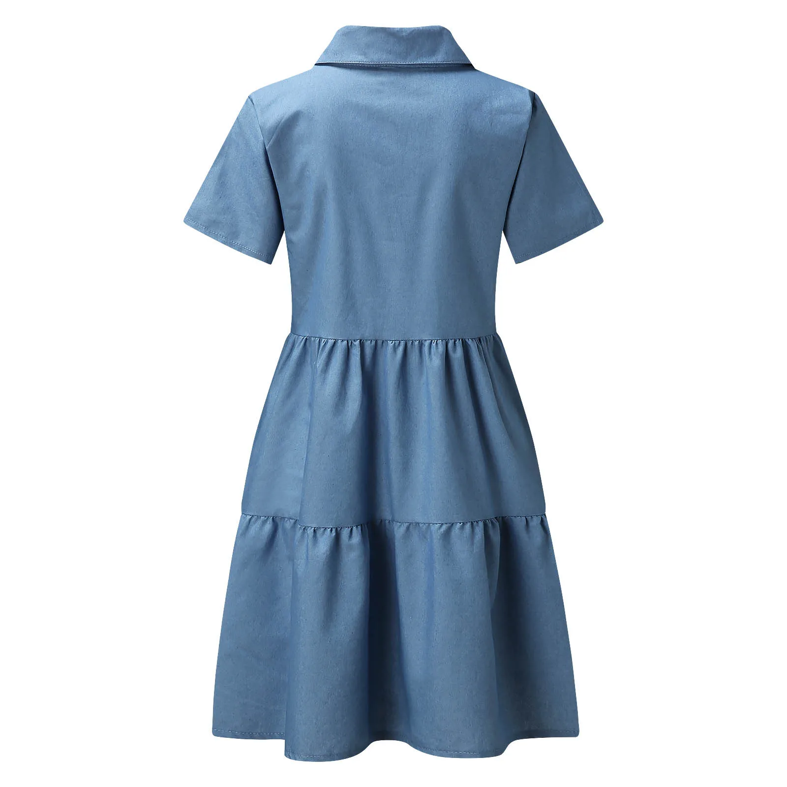 

Plus size Denim Dress Retro Women Short Sleeve Turn Down Collar Pockets Button Midi Dress Loose Denim Casual A-line Dresses