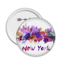 new york america country city watercolor illustration round pins badge button clothing decoration gift 5pcs