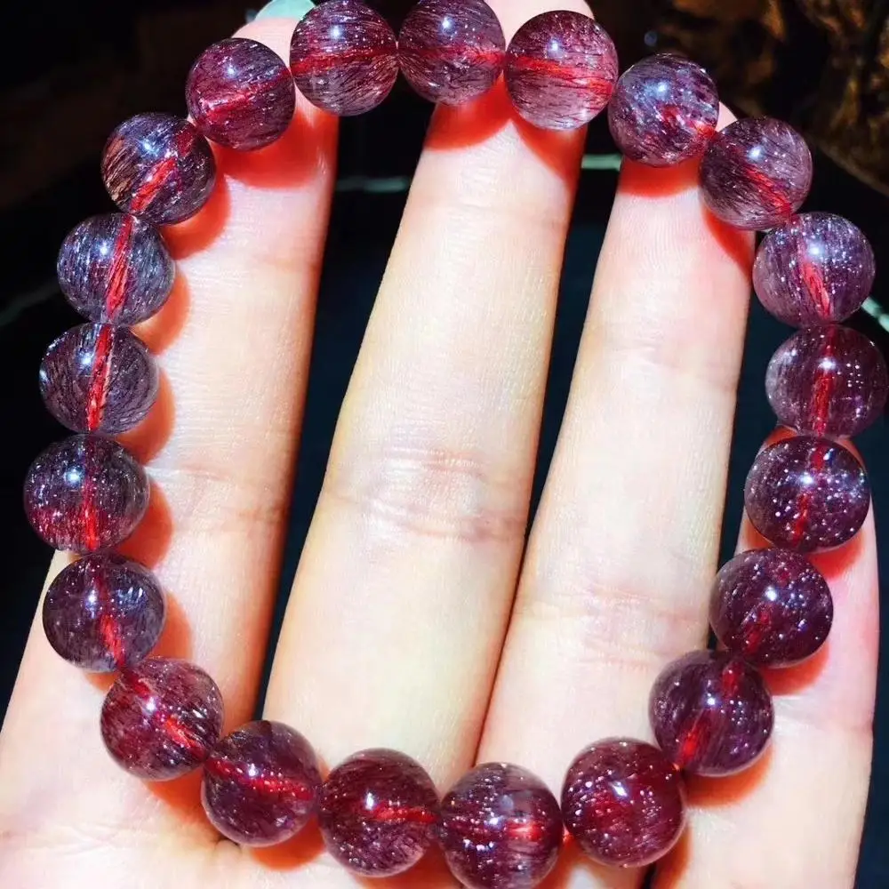 

8.8mm Natural Red Super Seven 7 Rutilated Quartz Bracelet Crystal Women Clear Round Beads Bracelet Genuine AAAAA