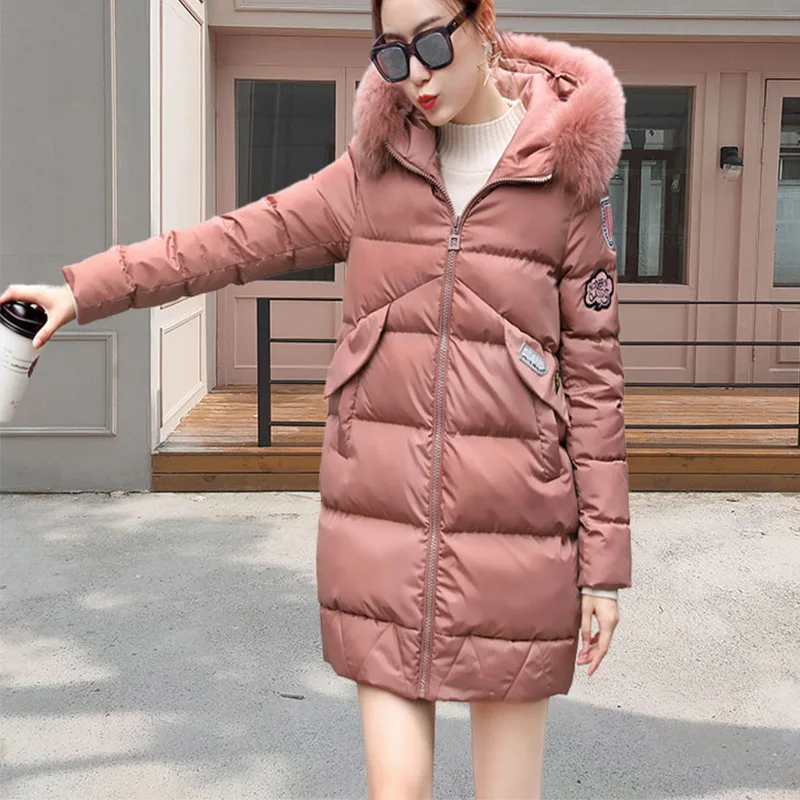 

Женский длинный пуховик с капюшоном, теплый плотный пуховик большого размера с вышивкой, зимний, cc745, 2019