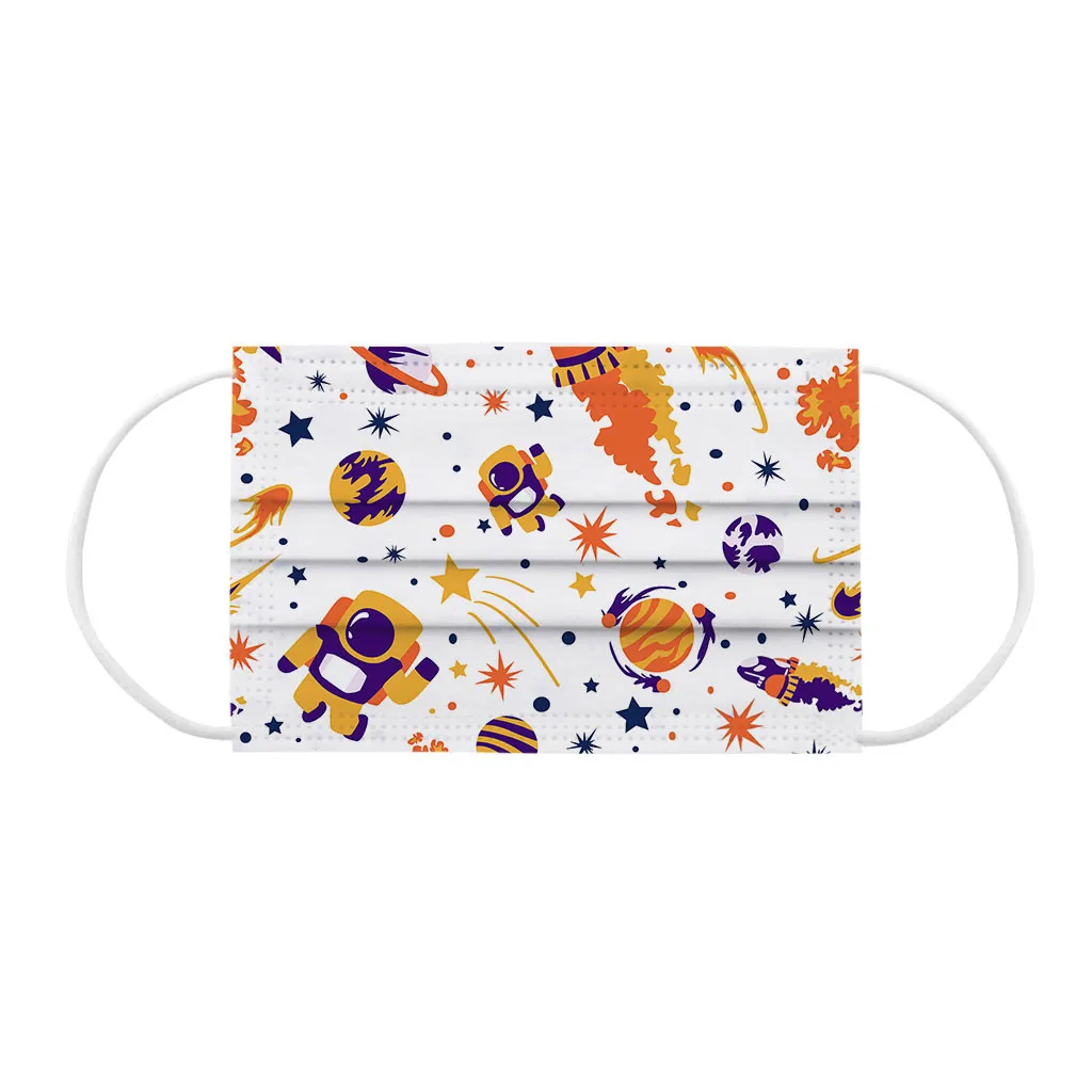 

100PCS Children Disposable Face Mask Kids Outdoor Industrial 3Ply Non-Woven Ear Loop Cartoon Universe Print Mask