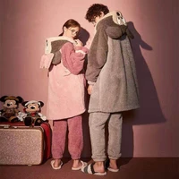 couple pajamas plush coral velvet cute nightgown autumn winter mens womens pajamas suit home service hooded nightgown fashion