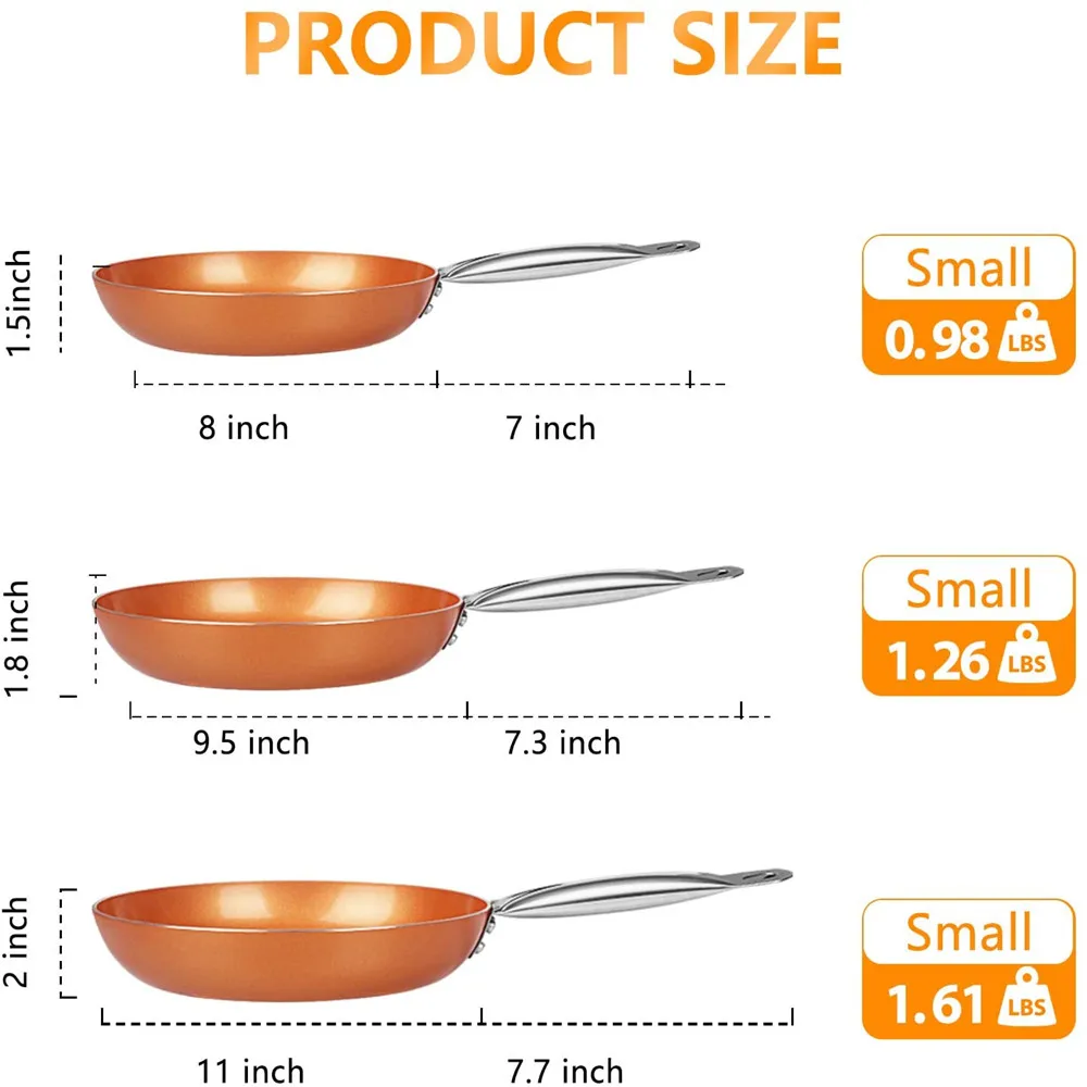 

8/10/12 Inch Copper Non-Stick Fry Pan Cooking Pans for Egg,Steak,Fish,Cooking,Frying Fit General Use Gas and Induction Cooker