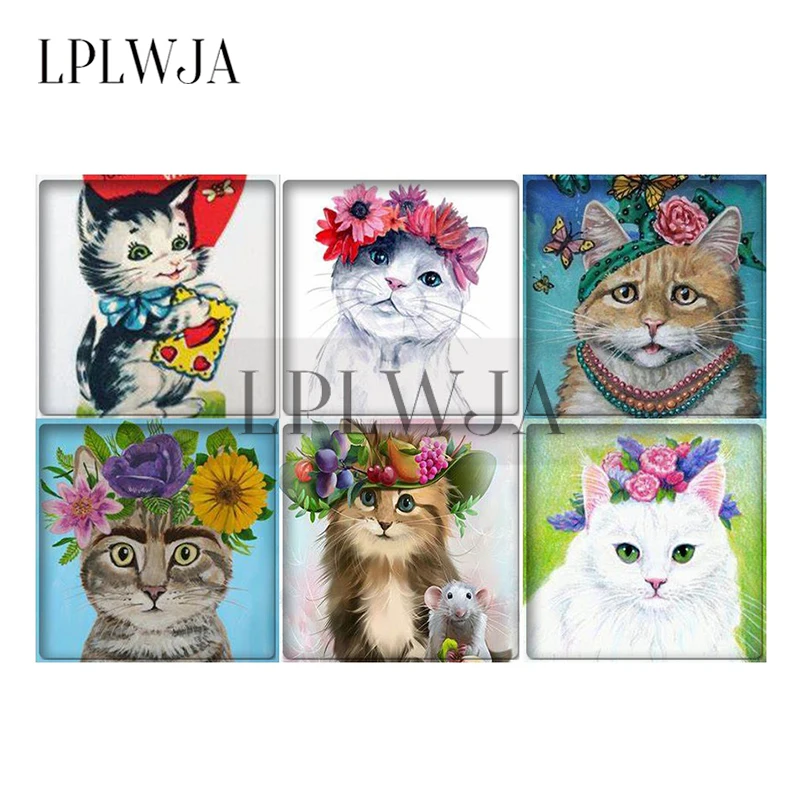 

LPLWJA 18mm/20mm/25mm Retro Animal Cat And Flower Square Shape Glass Cabochon Demo Flatback Base Tray DIY Jewelry Findings