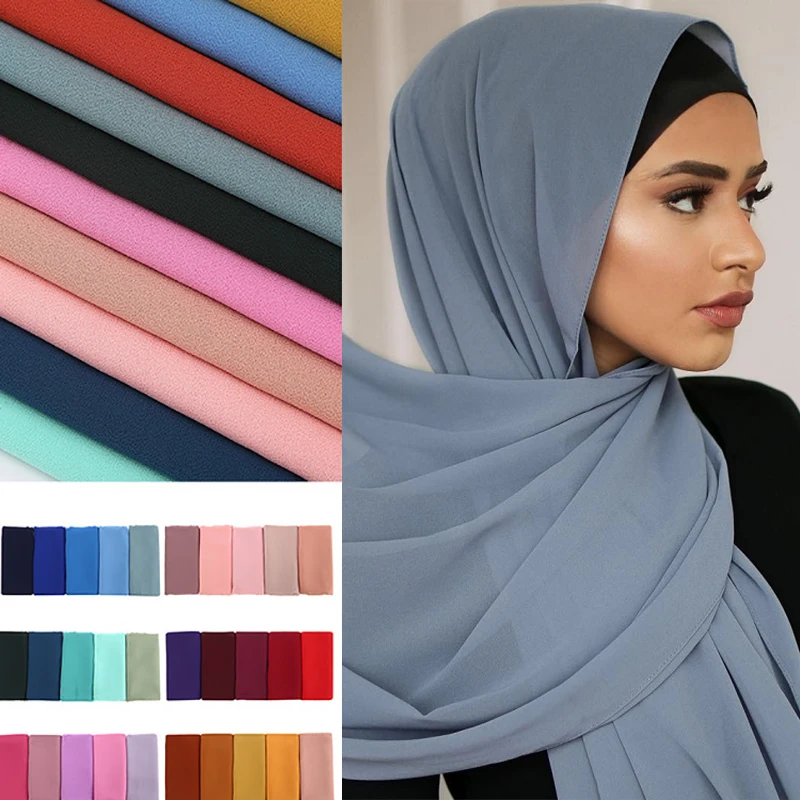 

2022 New Chiffon Bubble Scarf Women Muslim Hijab Solid Color Maxi Scarves Islamic Shawls Head Wrap Turban Headscarf Hijabs Cover
