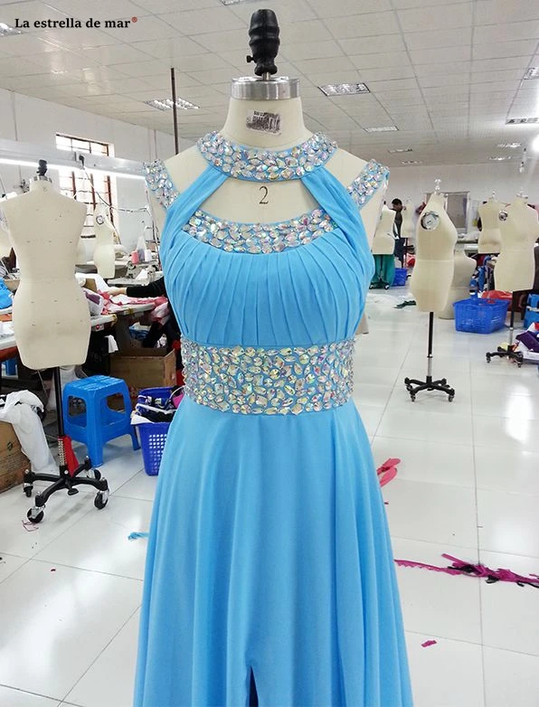 

Turquoise blue bridesmaid dresses new O neck back open chiffon A Line robe soire mariage long wedding guests gowns custom