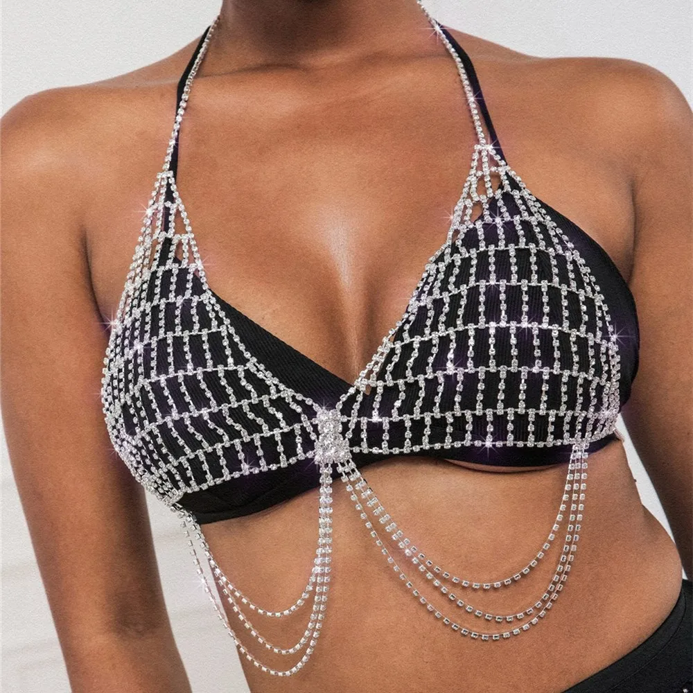 

Cosysail Shiny Rhinestone Bra Chain Body Chain for Female Sexy Crystal Tassel Bikini Bra Accessory Beach Nightclub Party Jewelry