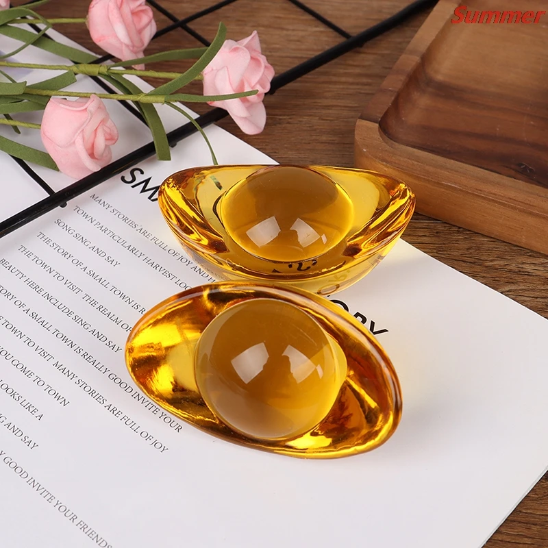 

New 1Pc/2Pcs Glaze Citrine Ingot Artificial Chinese Ancient Gold Ingot Chinese Feng Shui Mascot Money LUCKY Fortune Wealth