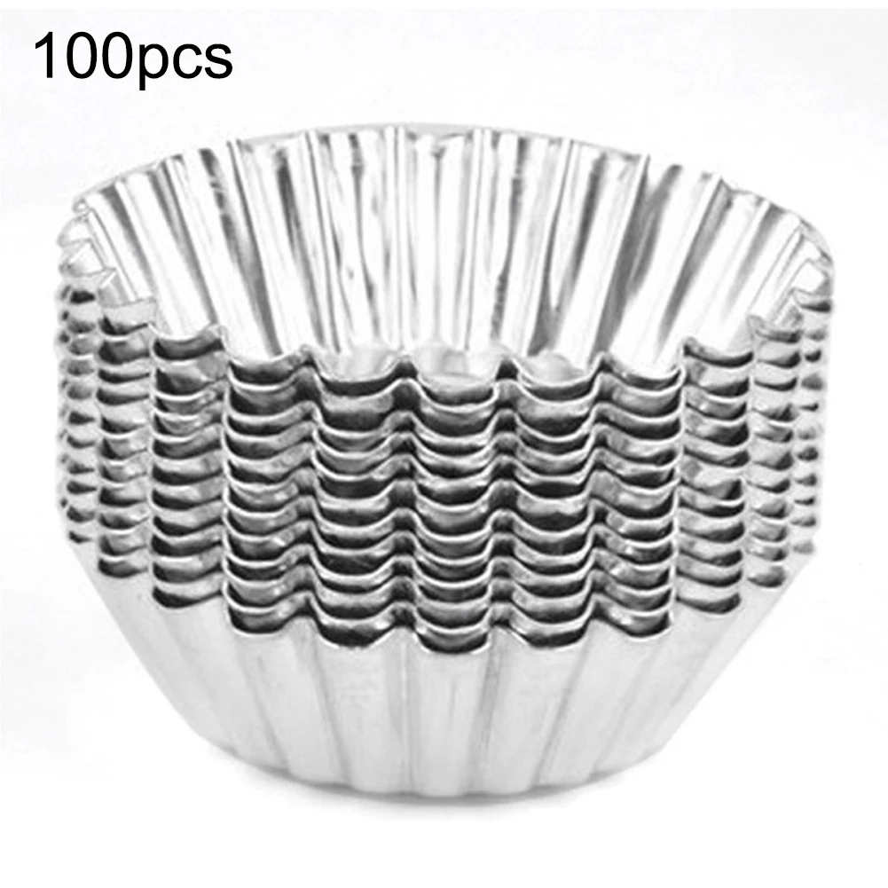 100pcs egg tart mold Portuguese chrysanthemum flower coconut round cake aluminum thick lace tower | Дом и сад
