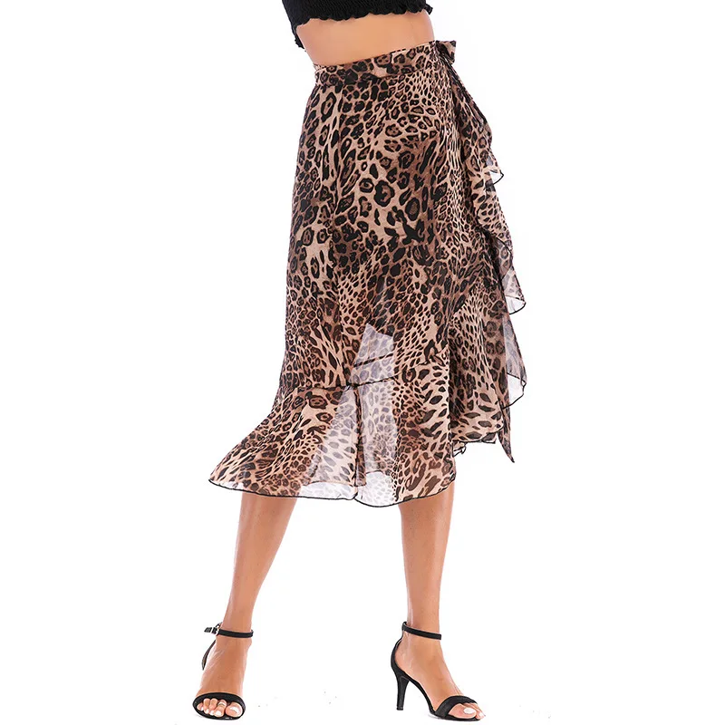2020 новая шифоновая юбка с принтом повседневная на шнуровке высокой талией