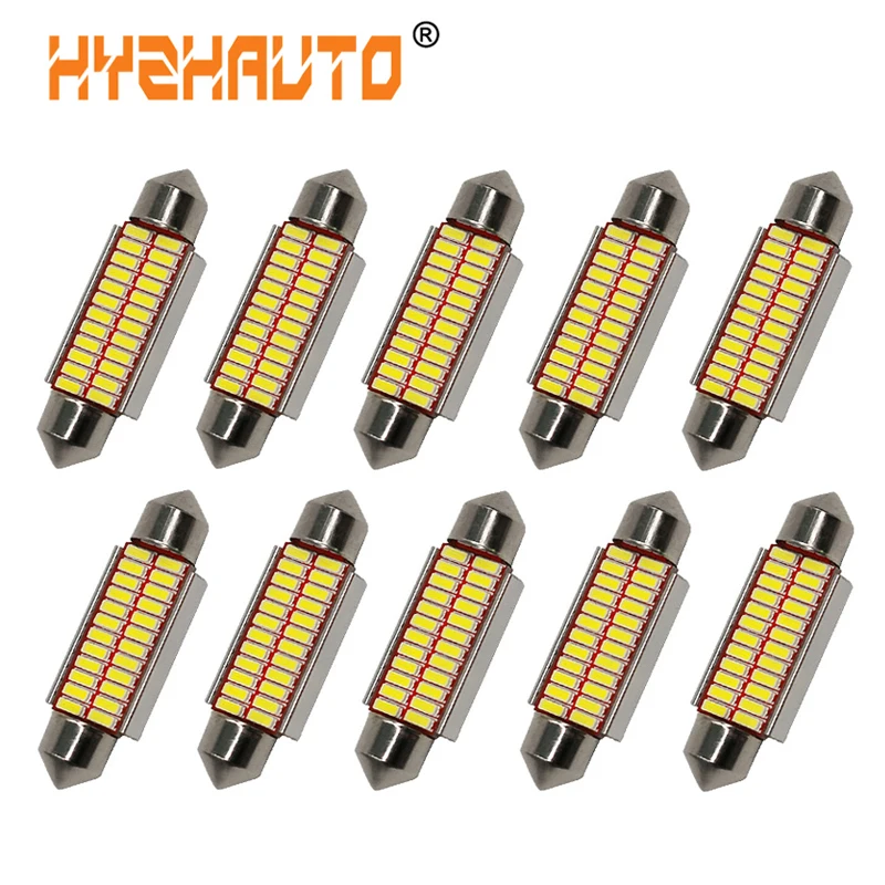 

HYZHAUTO 10Pcs Festoon 31mm 36mm 39mm 41mm LED Bulbs C5W C10W Car LED Reading Light White Canbus 4014 SMD Auto Door Trunk Lamp