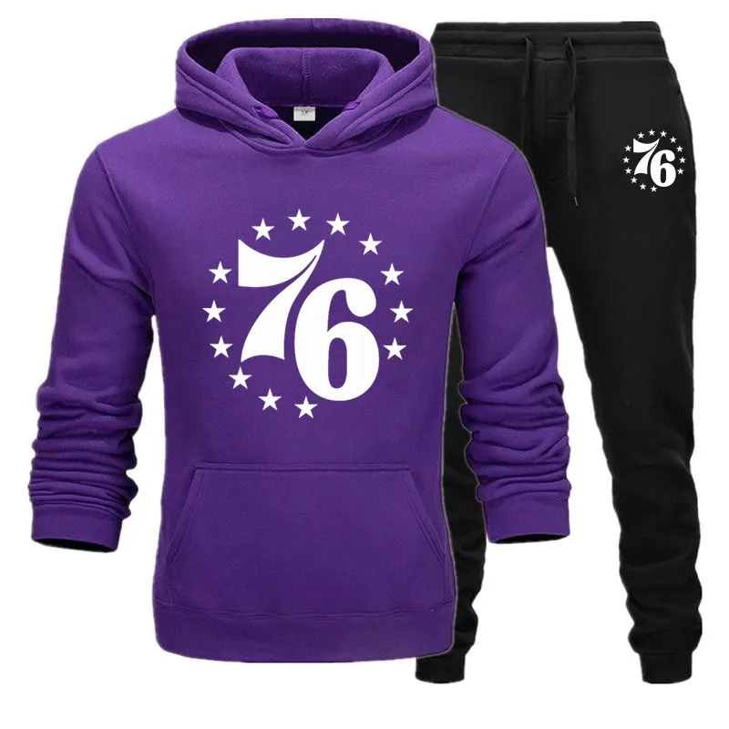 Спортивный костюм для мужчин, комплект из 2 предметов, 76 Звездный принт, мужская спортивная одежда, толстовки с капюшоном, Осень-зима, Брендовые мужские толстовки с капюшоном+ спортивные штаны, комплекты
