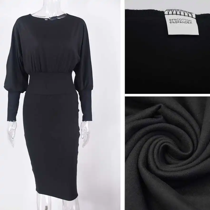 

Fashion O-neck Long Sleeve Pencil Dress Women 2020 Autumn Winter Black Pink Bodycon Elegant Office Woman Dresses Robe Femme