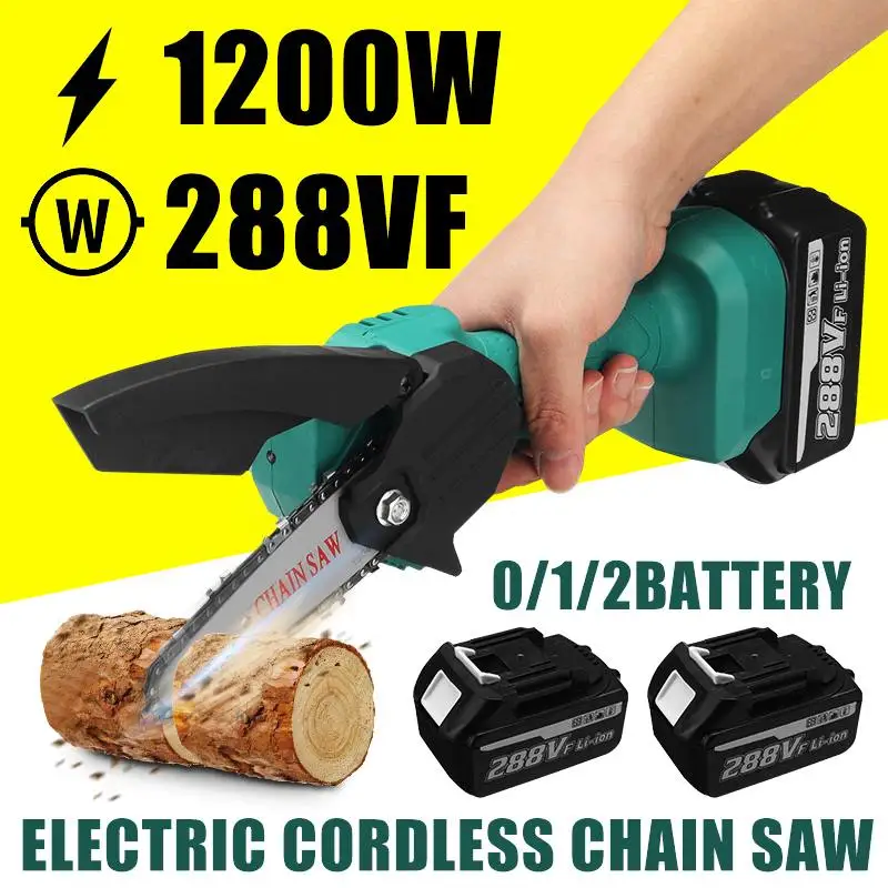 

NEW 288VF 4 Inch Brushless Electric Chain Saw With 2 Battery Rechargeable One-handed Woodworking Pruning for Makita 18V Battery