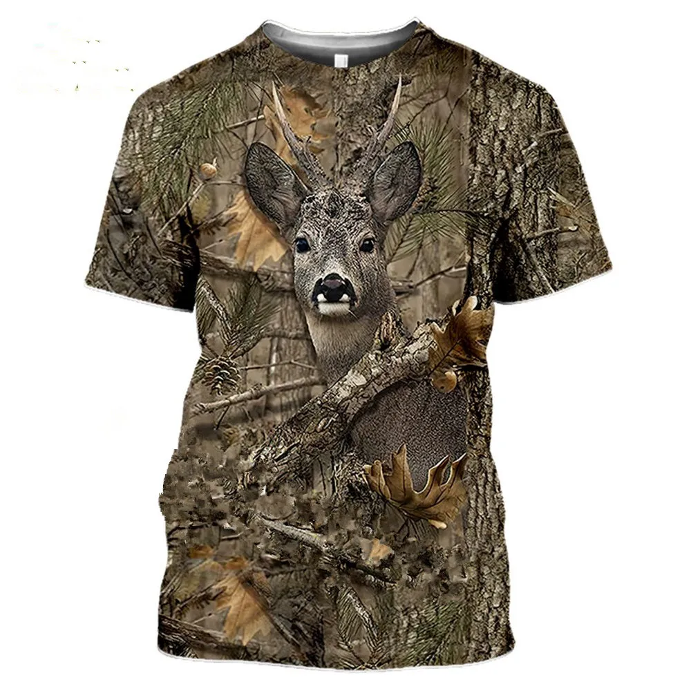 

Camouflage hunting animals wild boar 3D T-shirt summer leisure men's T-shirt fashion street women's pullover short sleeve jacket