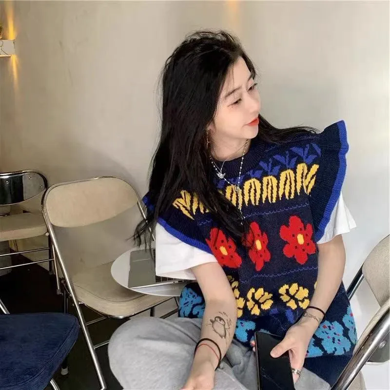 

Женский свободный свитер в корейском ретро стиле с неравномерными краями, в западном стиле, осень