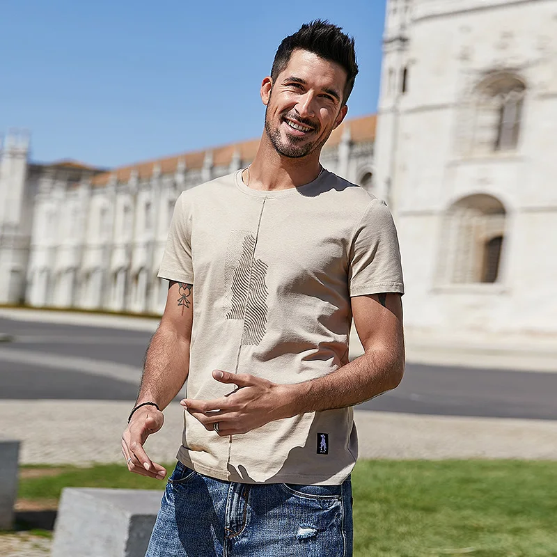 Мужская хлопковая футболка KUEGOU белая брендовая с короткими рукавами модная