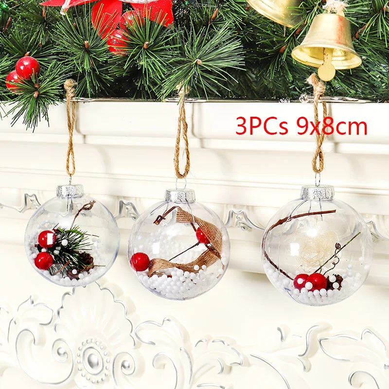 3PCs 9x8cm Прозрачный Рождественский шар со светодиодной лампой Рождественская елка висячие украшения Рождественский светящийся подвесной шар Рождественский Декор - Цвет: 3PCs 9x8cm