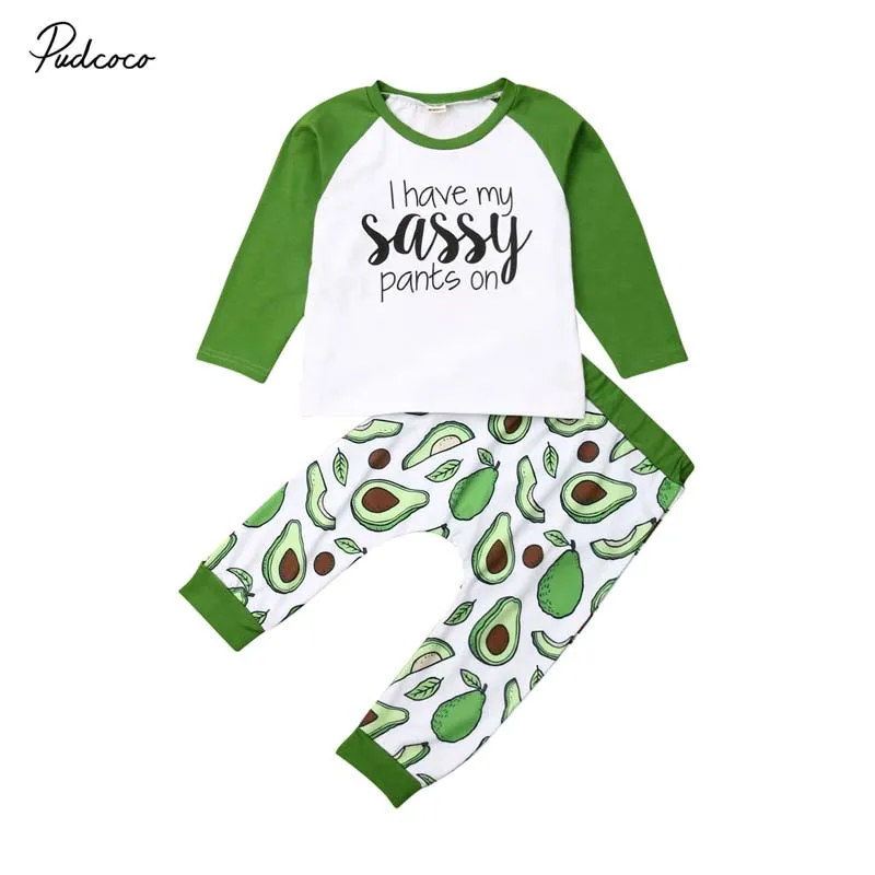 Коллекция 2019 года весенне-осенняя одежда для малышей зеленая с принтом авокадо